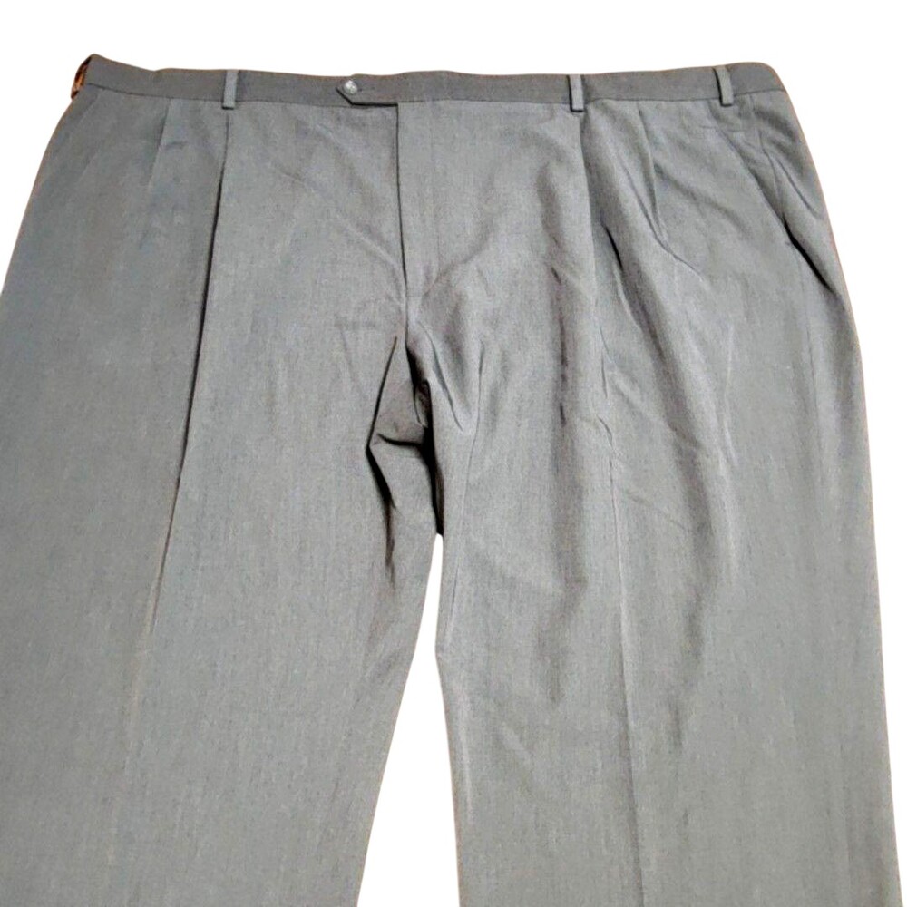 Paul Fredrick Pants Mens 54x32 Green Microfiber Pleated Dress Classic Stretch